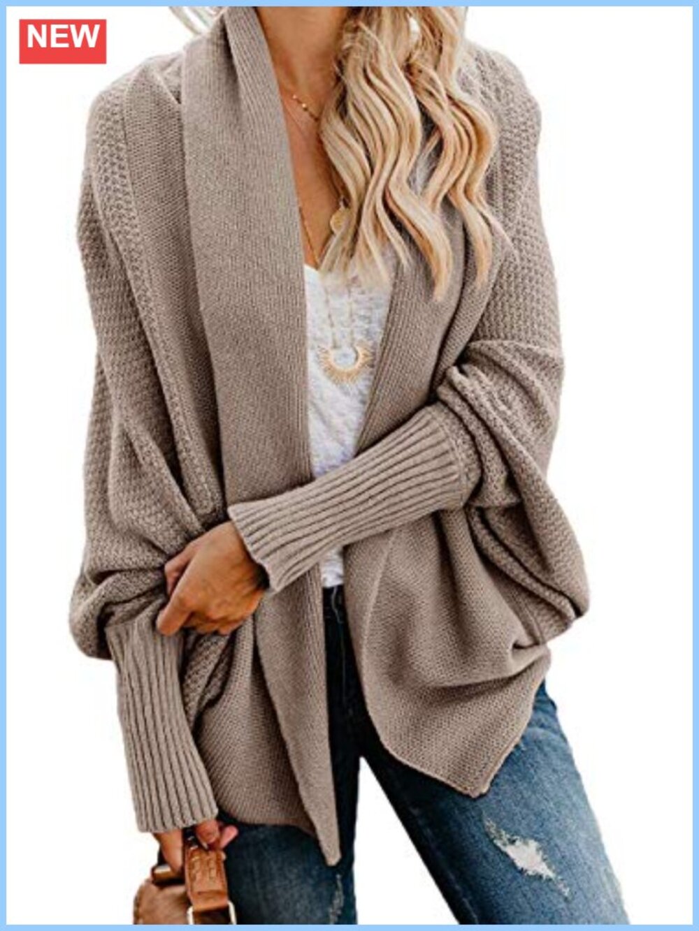 Oversized Chunky Knit Cardigan Open Front Batwing Slouchy Wrap Sweater